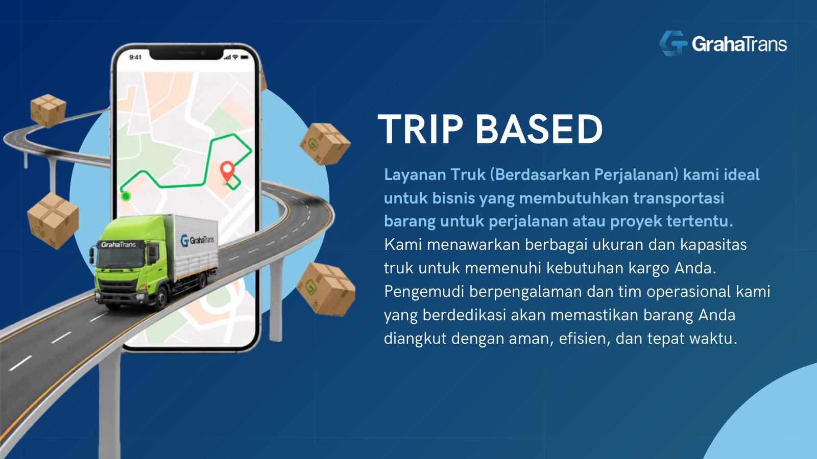 Trip Based service - per-trip trucking for one-off routes or projects, across a range of truck sizes. One of the two core revenue lines.